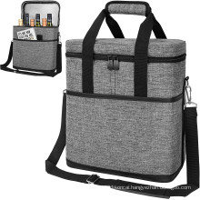 Custom Logo Shoulder Strap Travel Portable Wine Carrier Tote Bag 6 Bottle Insulated Wine Cooler Bag